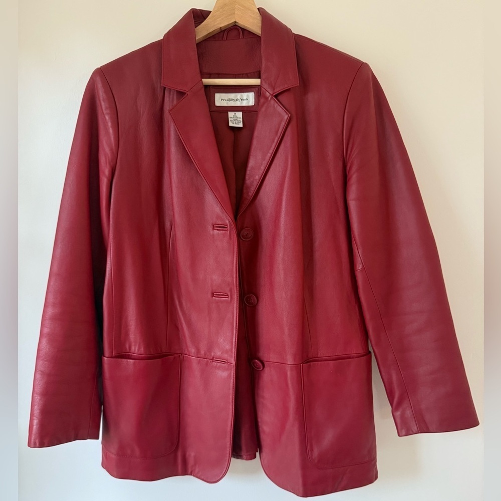 *Awesome* Red Vintage Preston & York Buttery Soft Lamb Skin Leather Jacket M